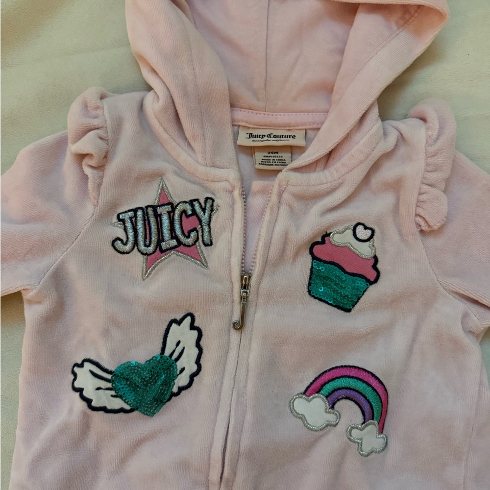 Juicy Couture Light Pink tracksuit with Colorful Patches